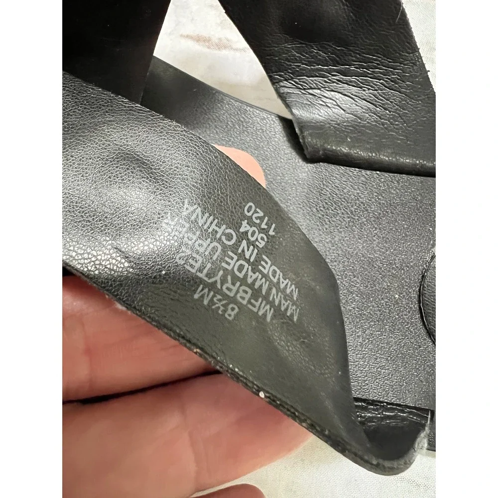 Marc Fisher Bryte Slide Sandals Black Silver Studded Flat 8.5M
